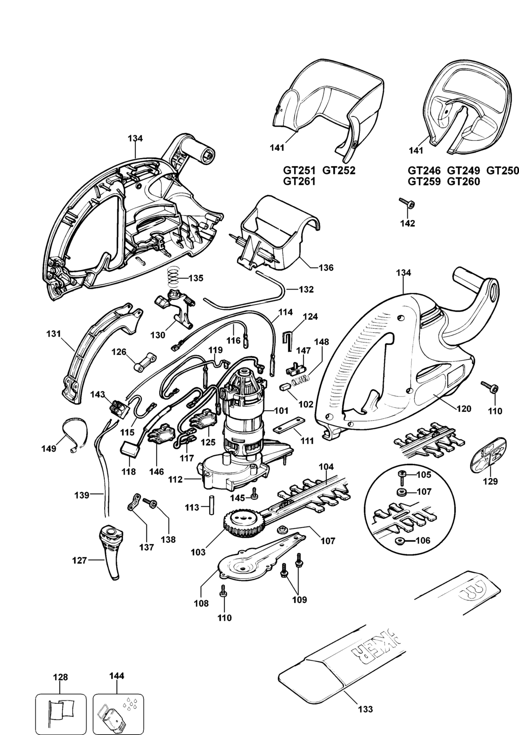 Black & Decker GT260 Type 3 Hedgetrimmer Spare Parts