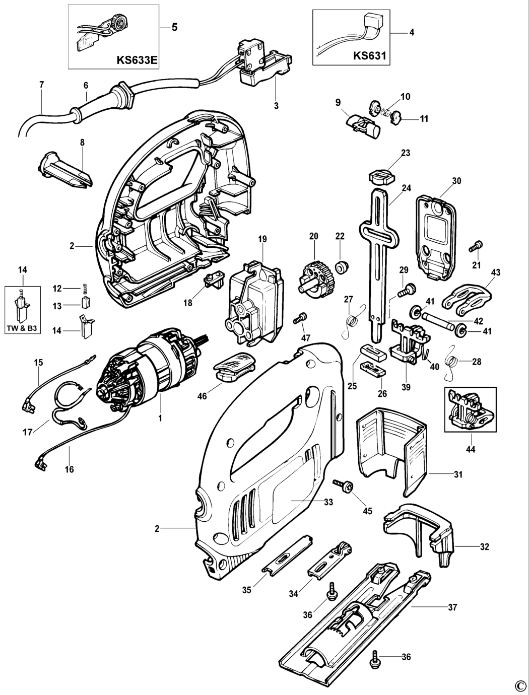Black & Decker KS631 Type 3 Jigsaw Spare Parts