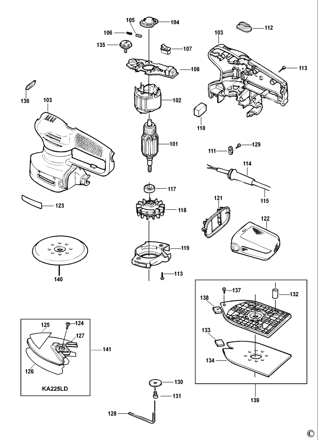 Black & Decker KA225 Type 1 Sander Spare Parts