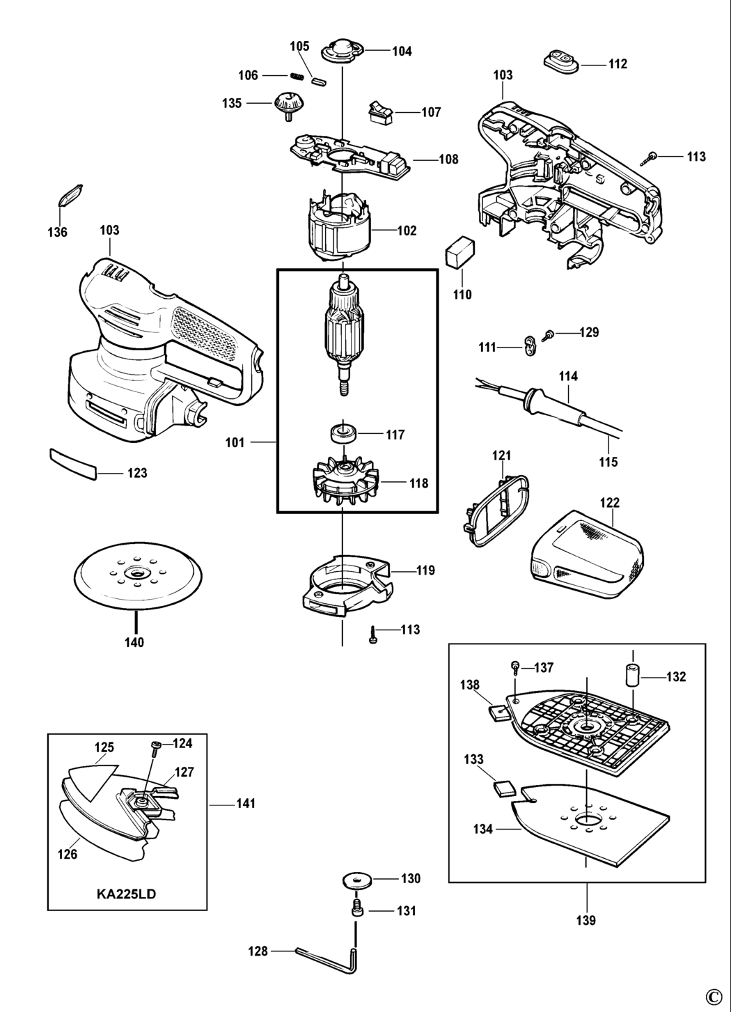 Black & Decker KA225E Type 2 Orbital Sander Spare Parts