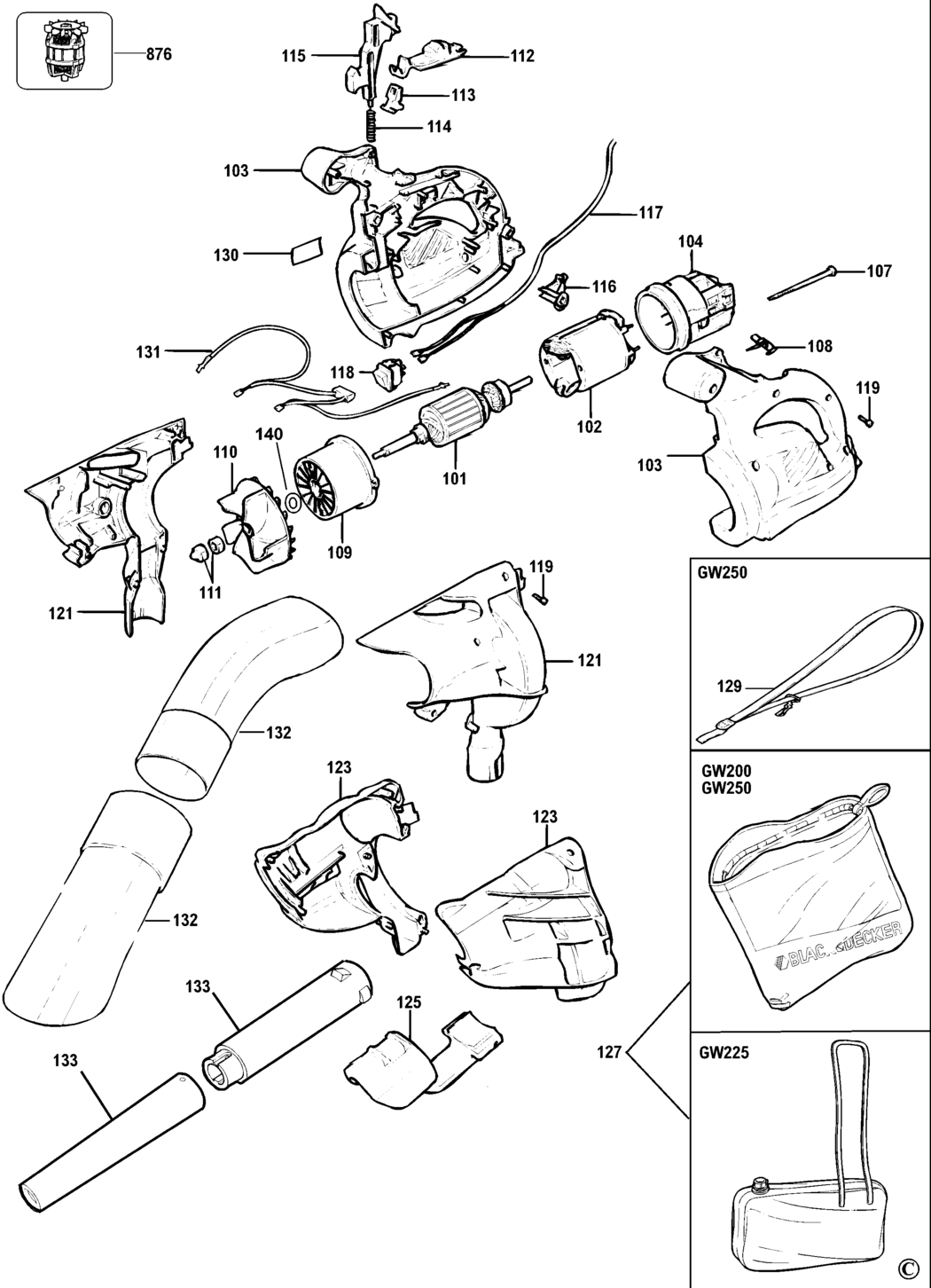 Black & Decker GW250 Type 5 Blowvac Spare Parts