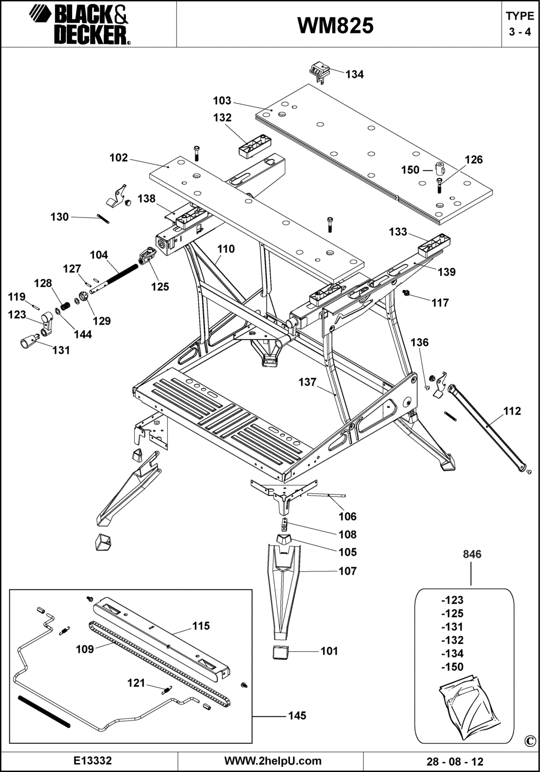 Black & Decker WM825 Type 3 Workmate Spare Parts