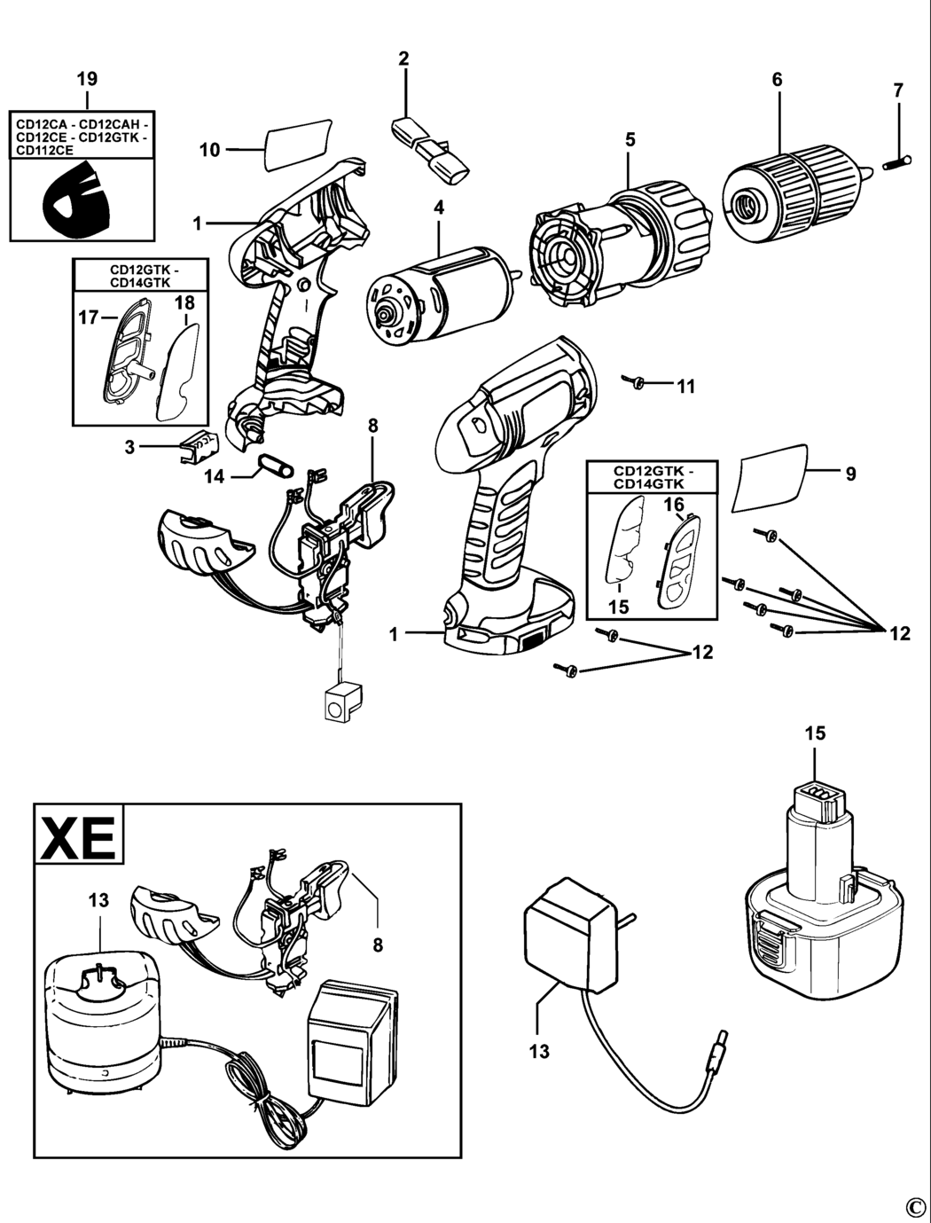 Black & Decker CD14C Type 1 Cordless Drill Spare Parts