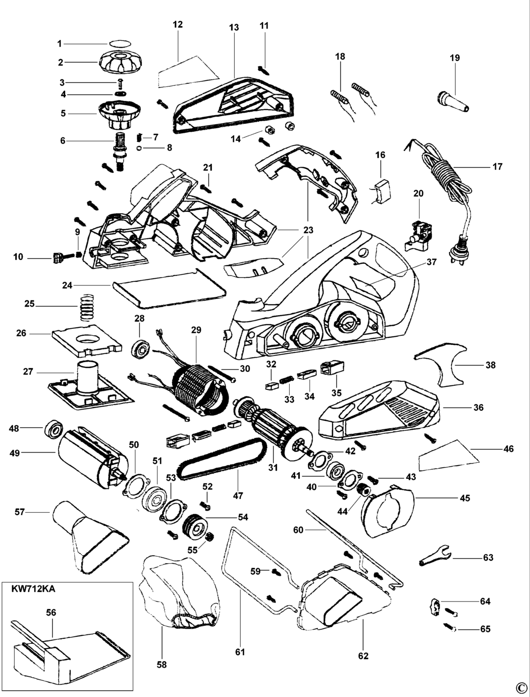 Black & Decker KW712 Type 1 Planer Spare Parts