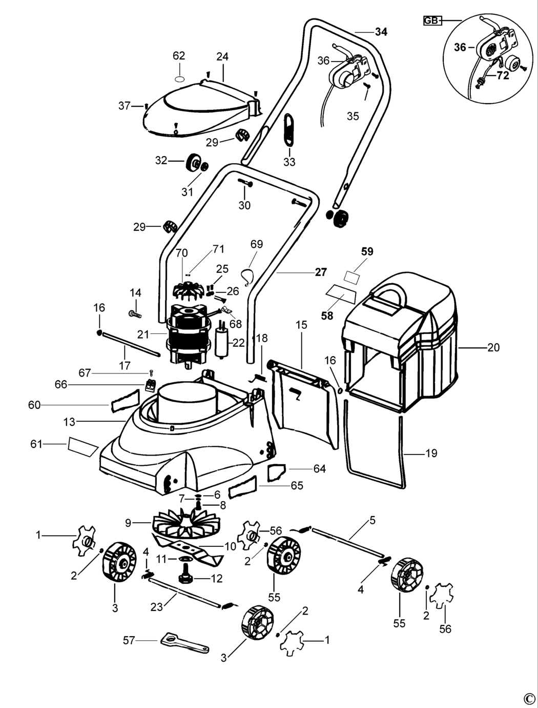 Black & Decker LM382 Type 1 Rotary Mower Spare Parts
