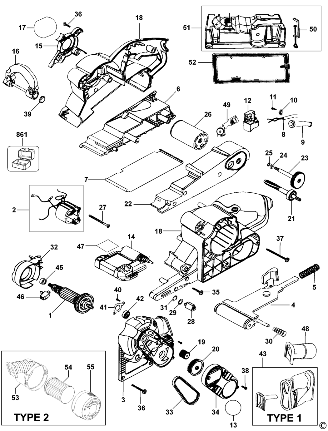 Black & Decker XTA80E Type 1 - 2 Belt Sander Spare Parts