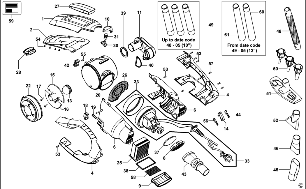 Black & Decker VH900 Type 1 Vacuum Cleaner Spare Parts