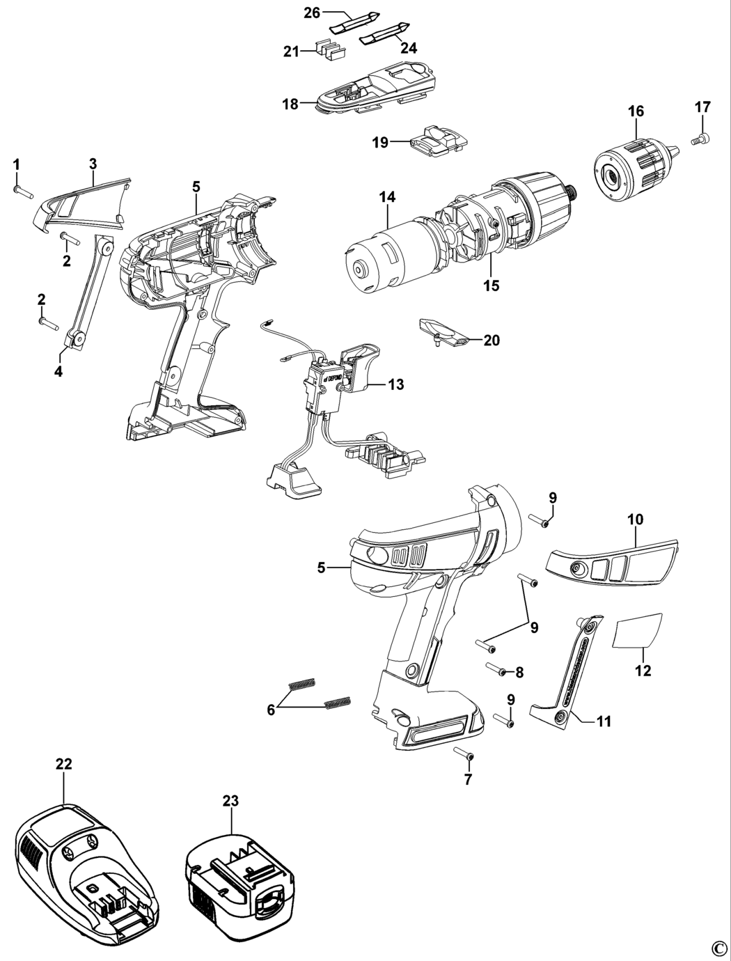 Black & Decker HP126F3 Type 1 Cordless Drill Spare Parts