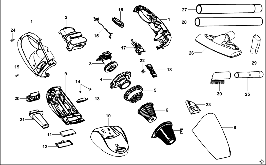 Black & Decker FCV7205K Type 1 Dustbuster Spare Parts