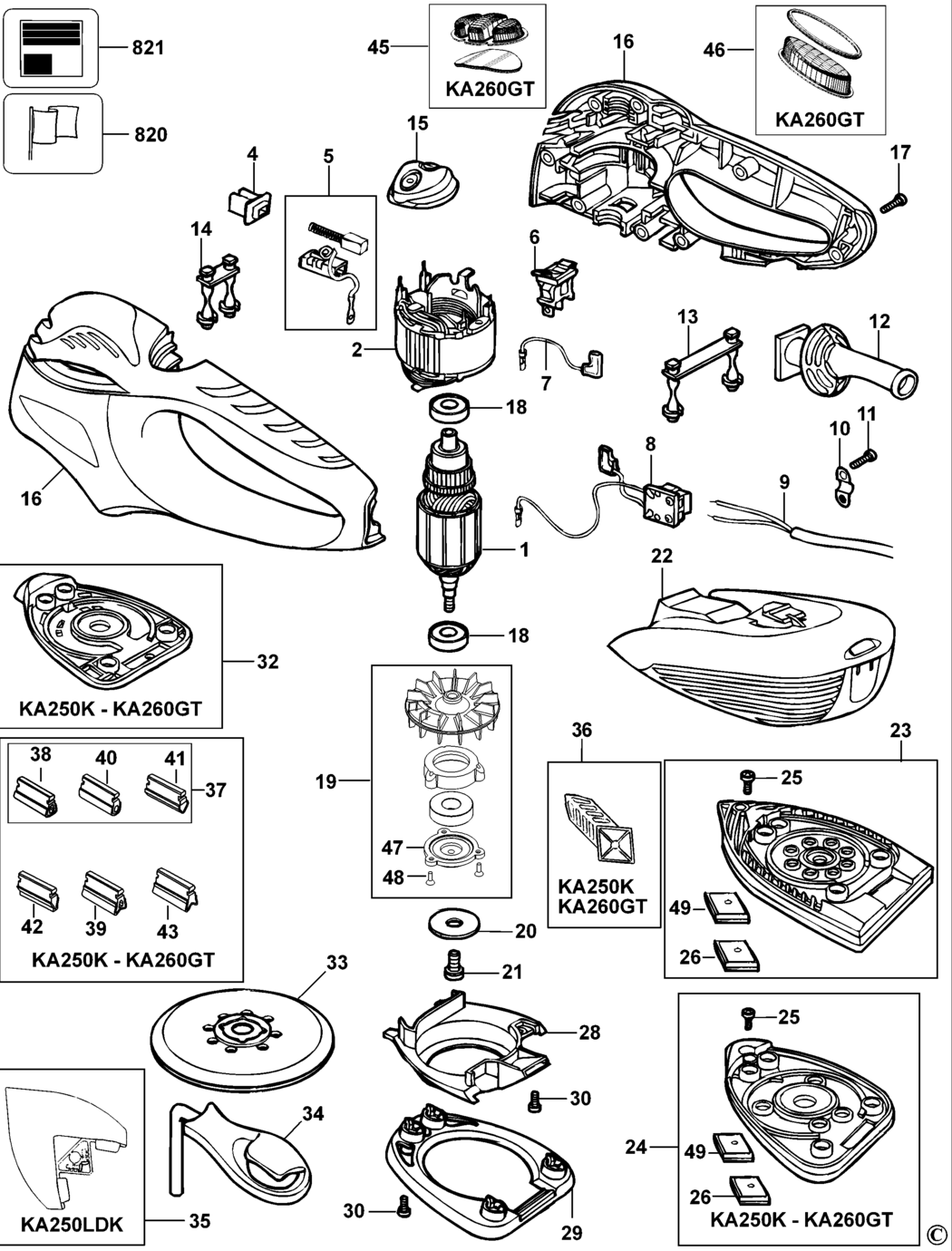 Black & Decker KA260GT Type 2 Sander Spare Parts