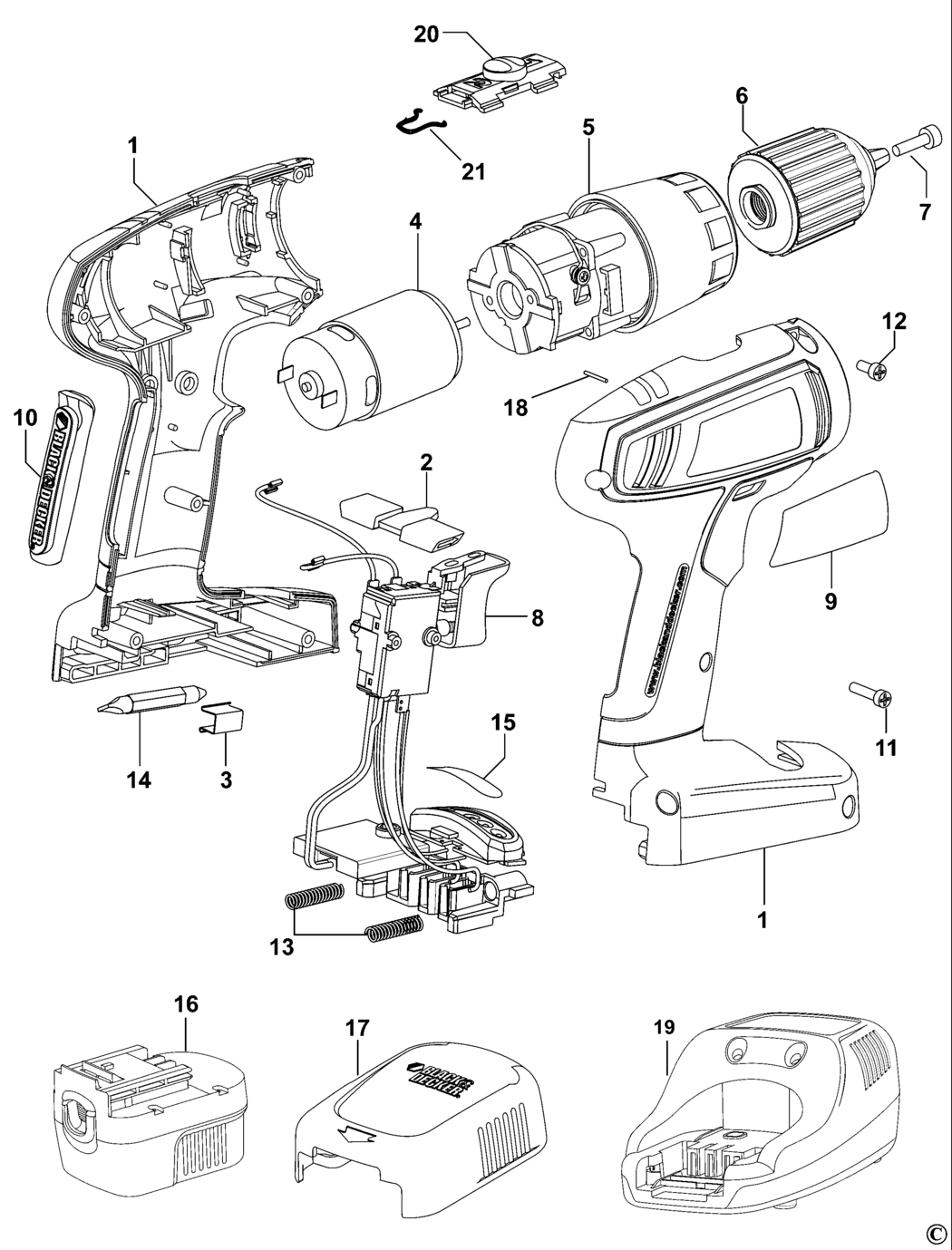 Black & Decker CP142 Type 1 Cordless Drill Spare Parts
