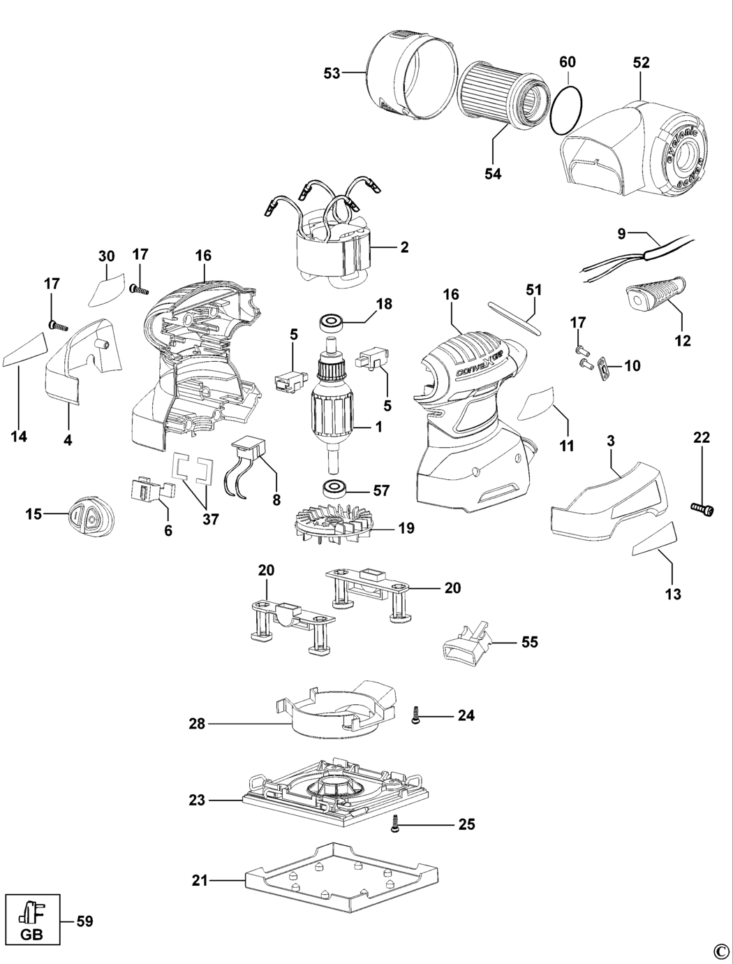 Black & Decker XTA71 Type 1 Palm Grip Sander Spare Parts
