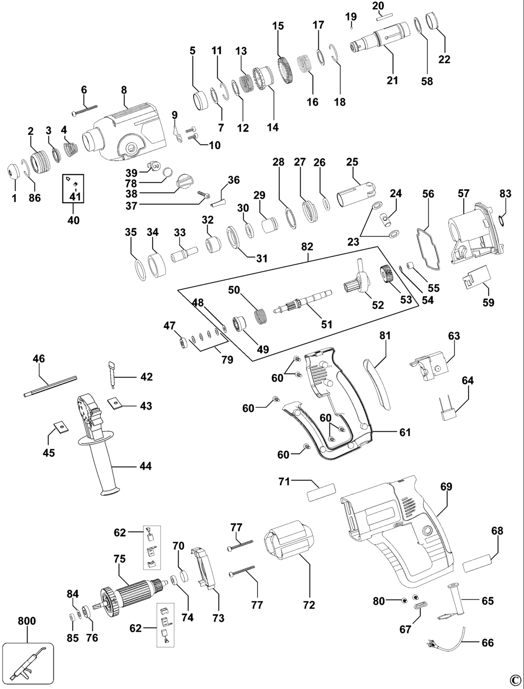 Black & Decker KD650 Type 2 Rotary Hammer Spare Parts