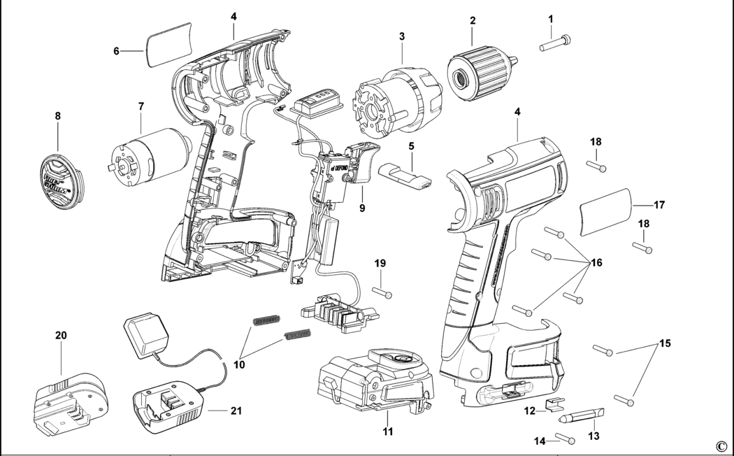 Black & Decker CL12K Type 1 Cordless Drill Spare Parts