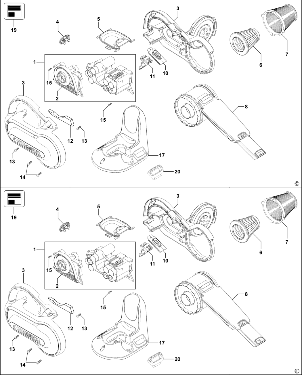 Black & Decker Z-PV1000G Type 1 Dustbuster Spare Parts