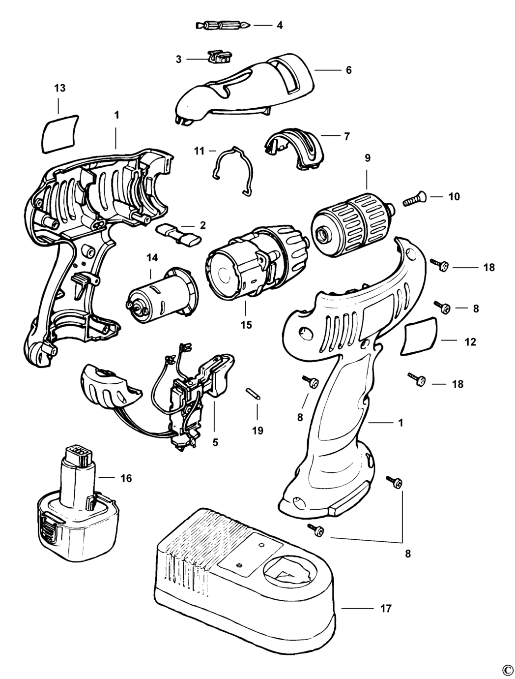 Black & Decker CD632K Type 1 C'less Drill/driver Spare Parts