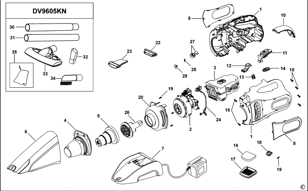 Black & Decker DV9605 Type H1 Dustbuster Spare Parts