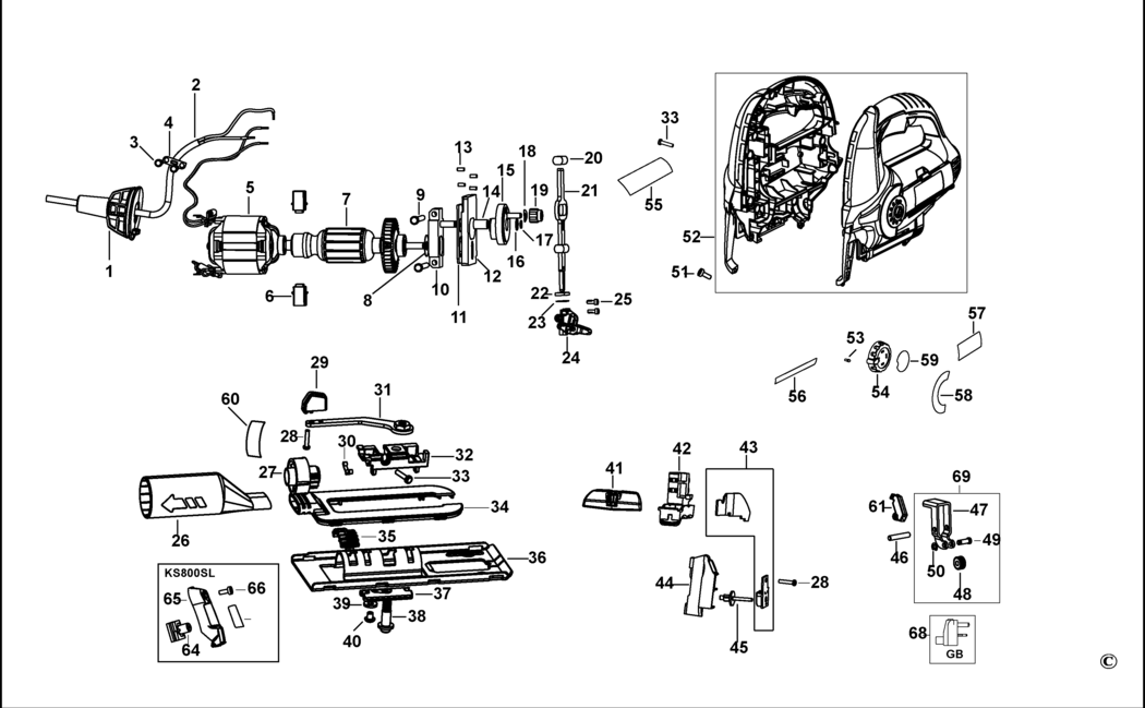 Black & Decker KS800S Type 1 Jigsaw Spare Parts