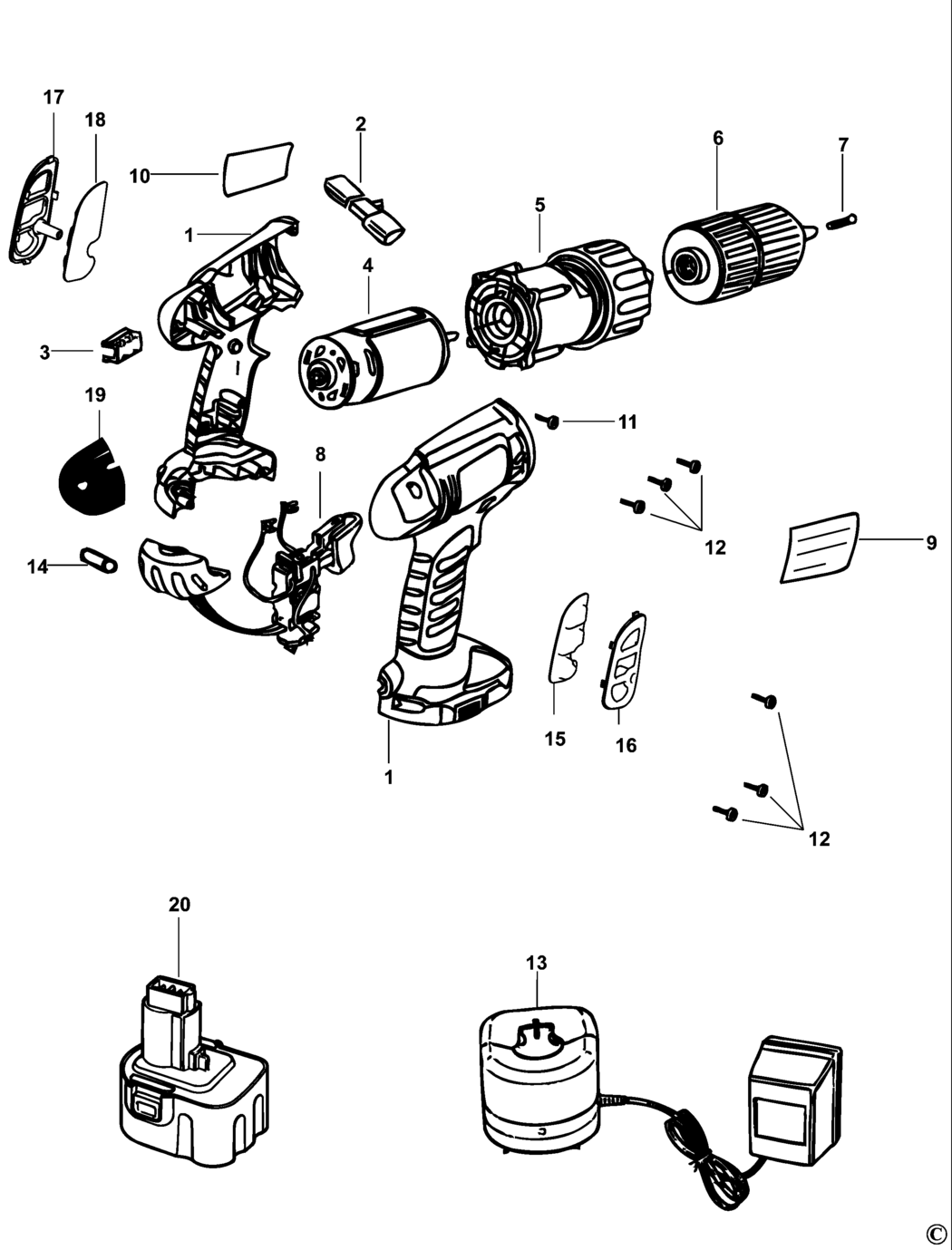 Black & Decker CD180 Type 1 Cordless Drill Spare Parts