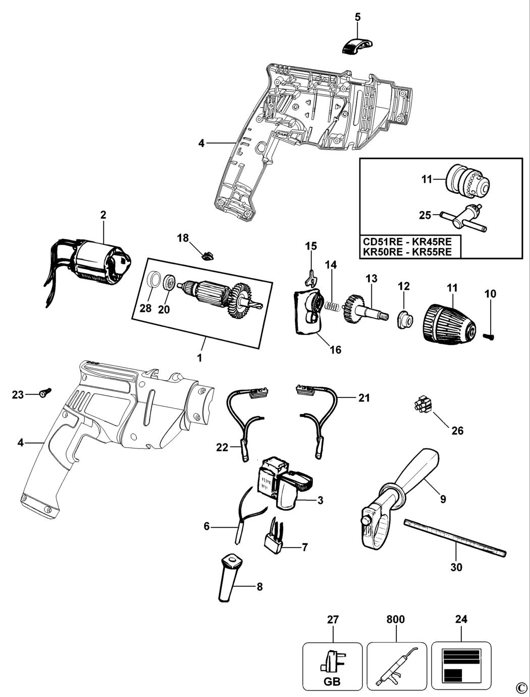 Black & Decker CD51 Type 1 Drill Spare Parts
