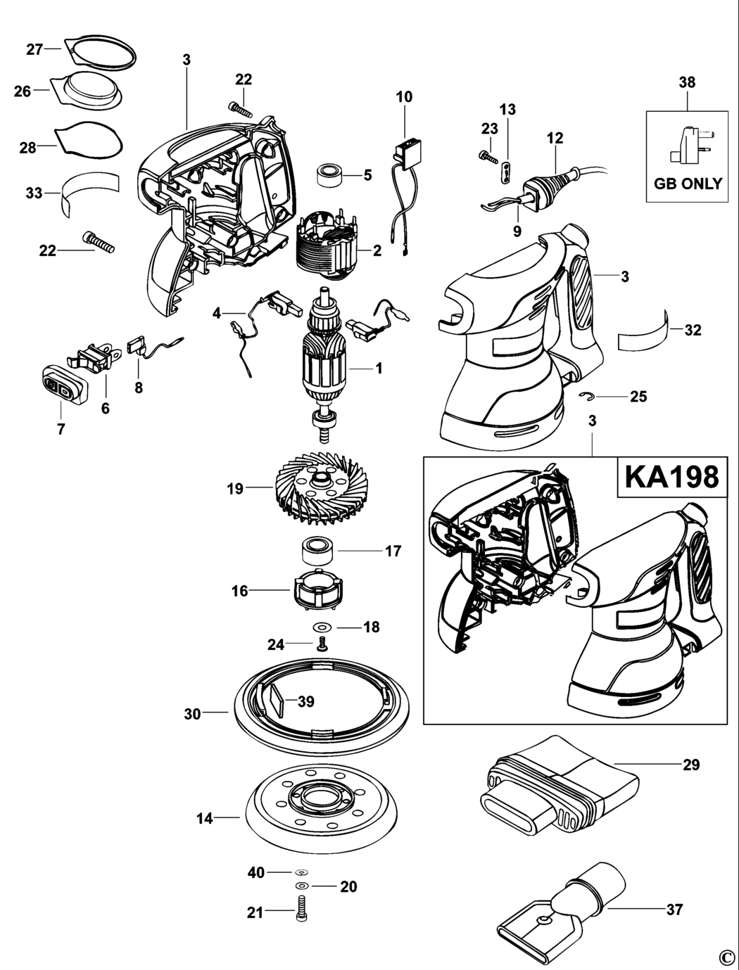 Black & Decker KA198 Type 1 Random Orbital Sander Spare Parts