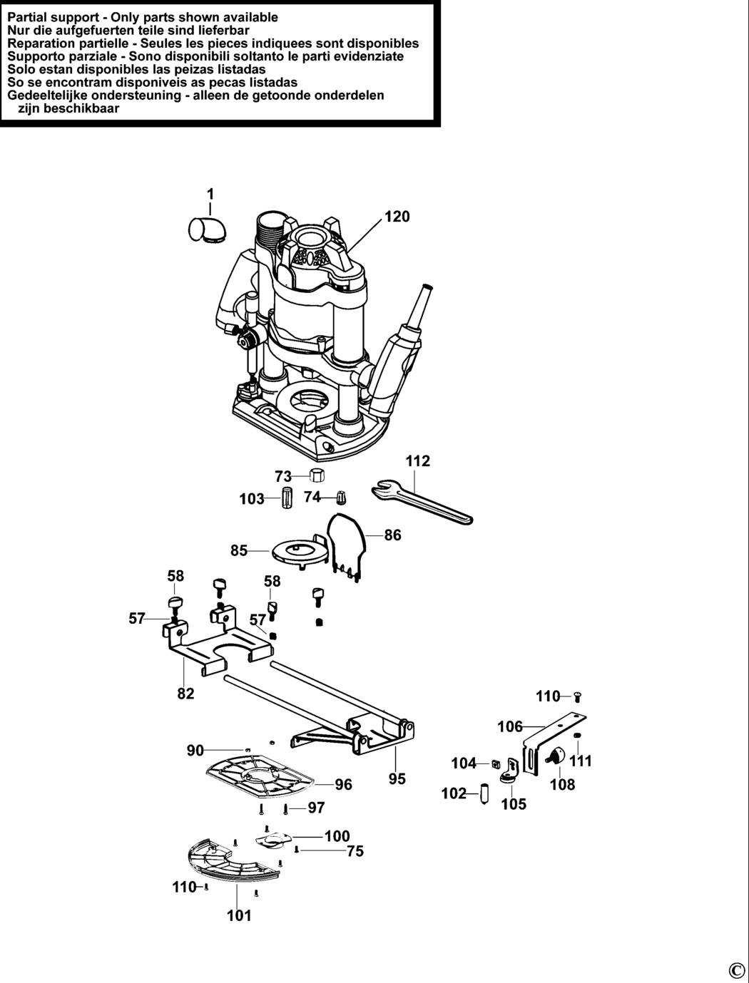 Black & Decker KW1600E Type 1 Router Spare Parts