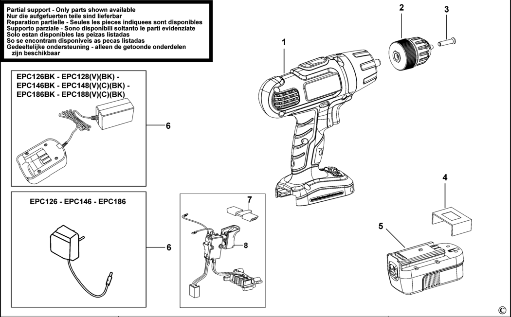 Black & Decker EPC188 Type H1 Cordless Drill Spare Parts