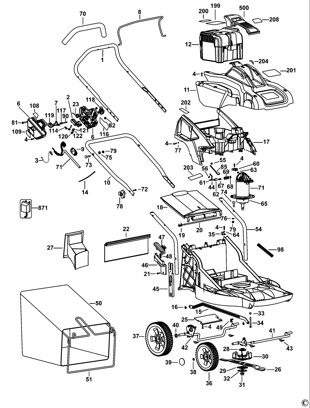 Black & Decker GRC4700 Type 1 Cordless Mower Spare Parts