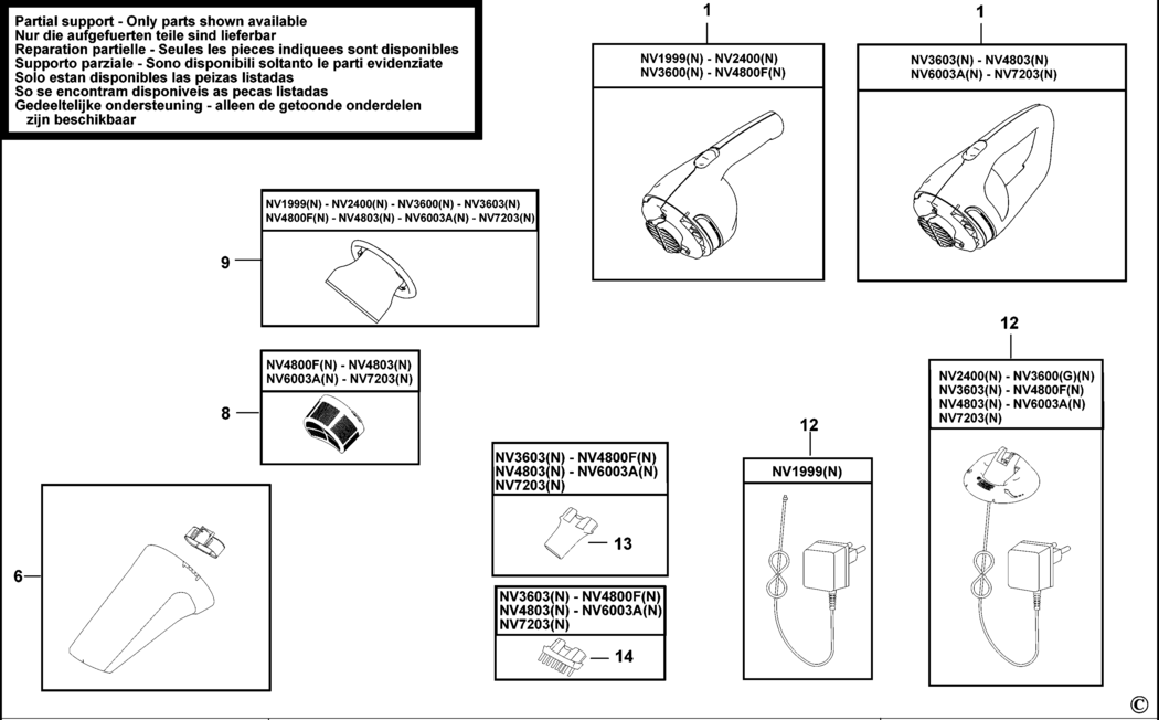 Black & Decker NV1999 Type H2 Dustbuster Spare Parts