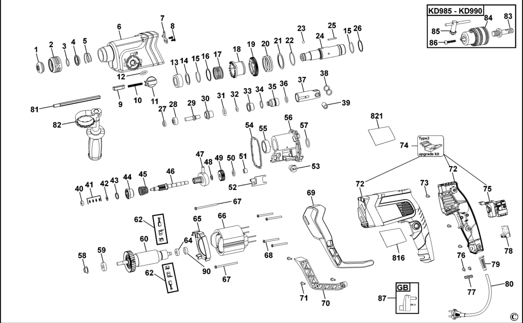Black & Decker KD975 Type 2 Rotary Hammer Spare Parts