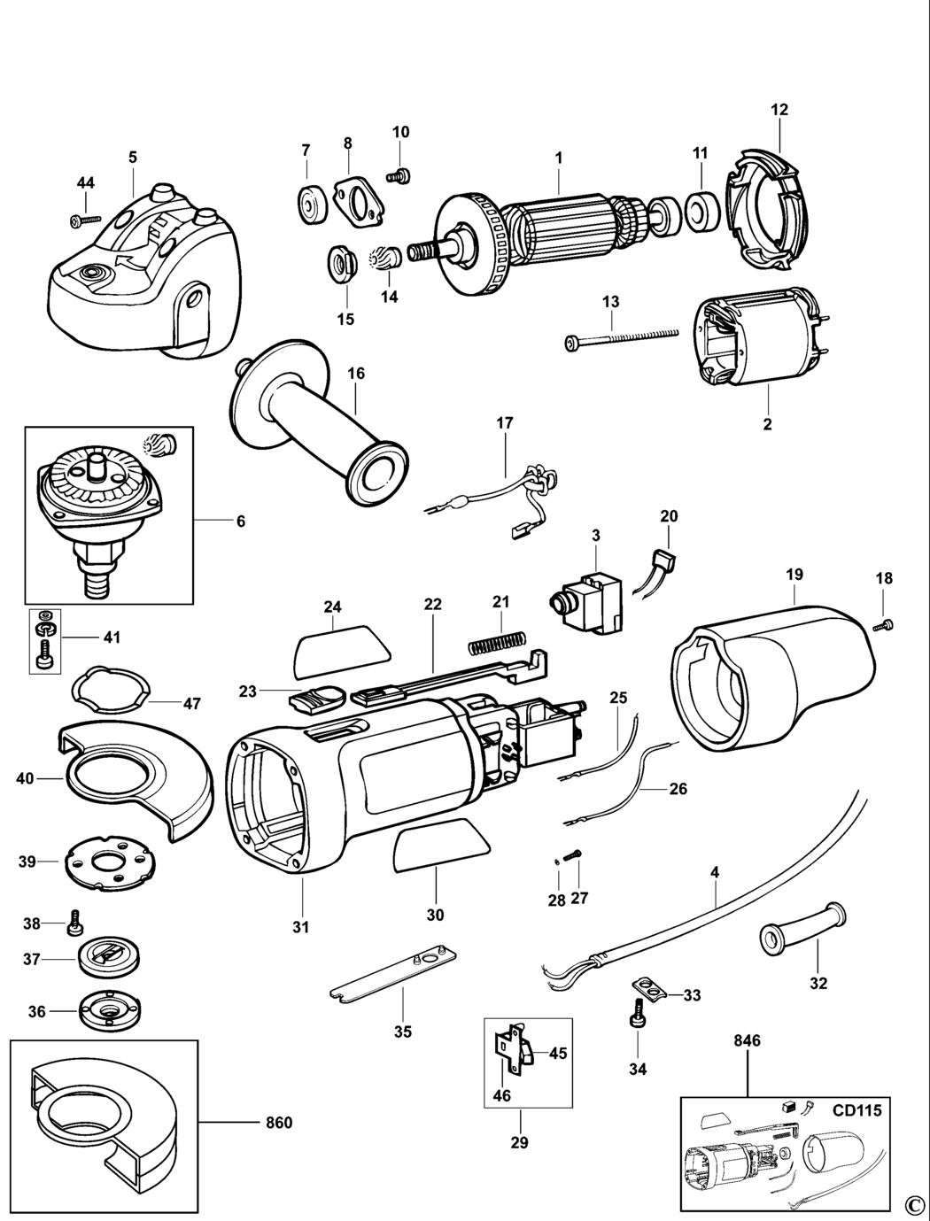 Black & Decker CD115 Type 3 Small Angle Grinder Spare Parts