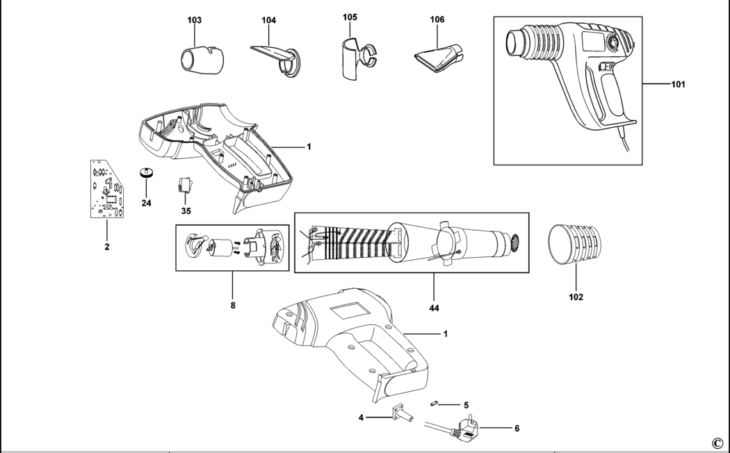 Black & Decker KX2000K Type 2 Heatgun Spare Parts