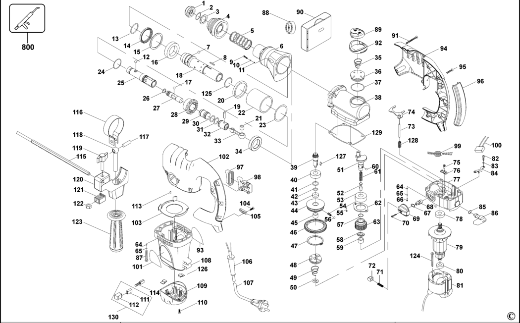 Black & Decker KD1001K Type 3 Rotary Hammer Spare Parts