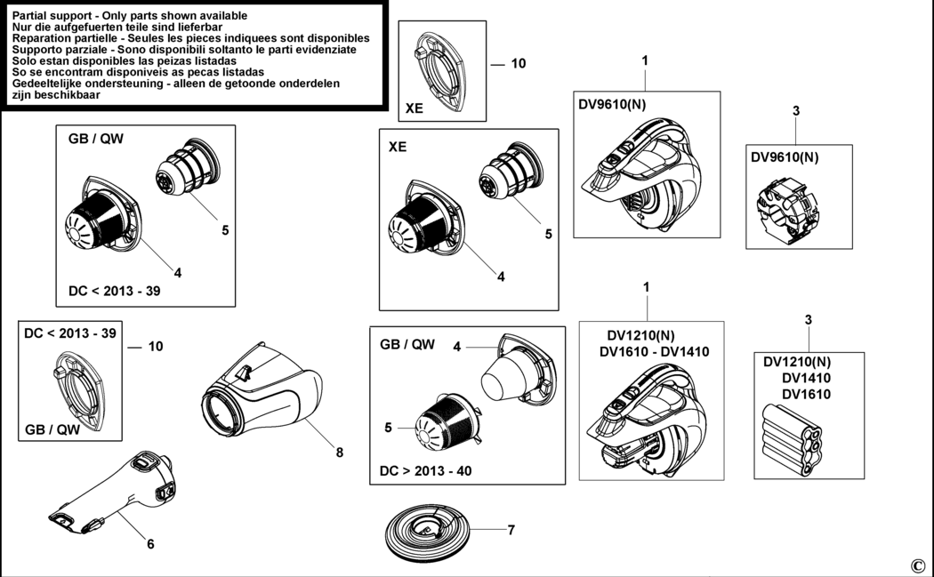 Black & Decker DV1210N Type H1 Dustbuster Spare Parts