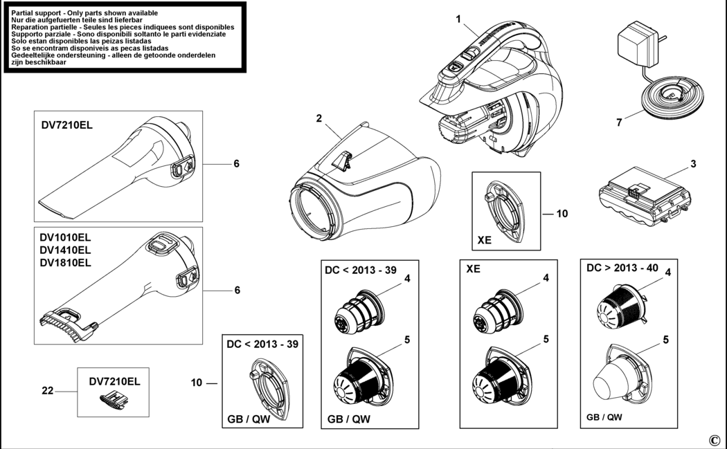 Black & Decker DV7210EL Type H1 Dustbuster Spare Parts