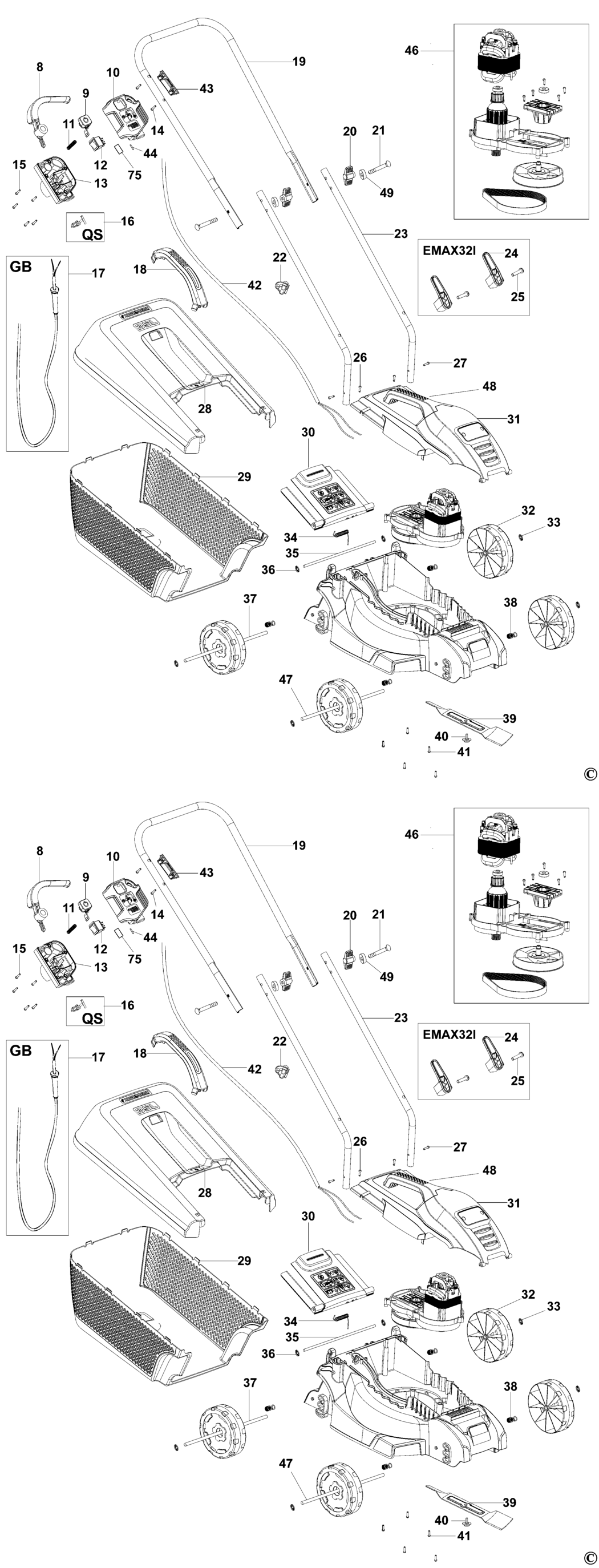Black & Decker EMAX32 Type 1 Rotary Mower Spare Parts
