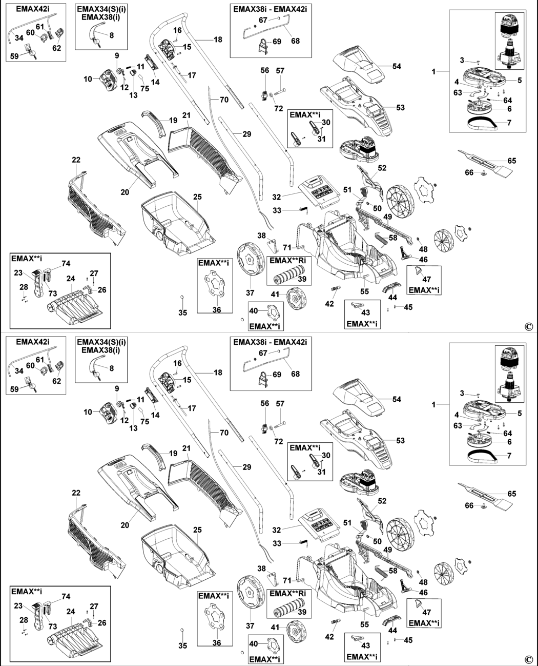 Black & Decker EMAX34 Type 1 Rotary Mower Spare Parts