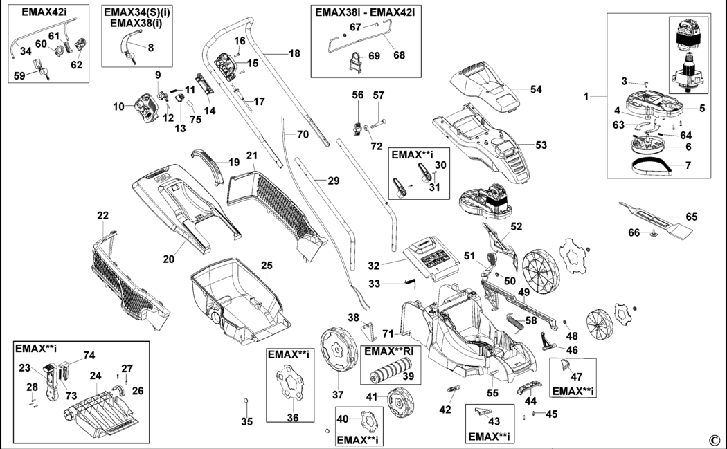 Black & Decker EMAX42 Type 1 Rotary Mower Spare Parts