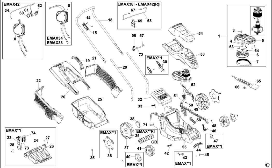 Black & Decker EMAX38 Type 2 Rotary Mower Spare Parts