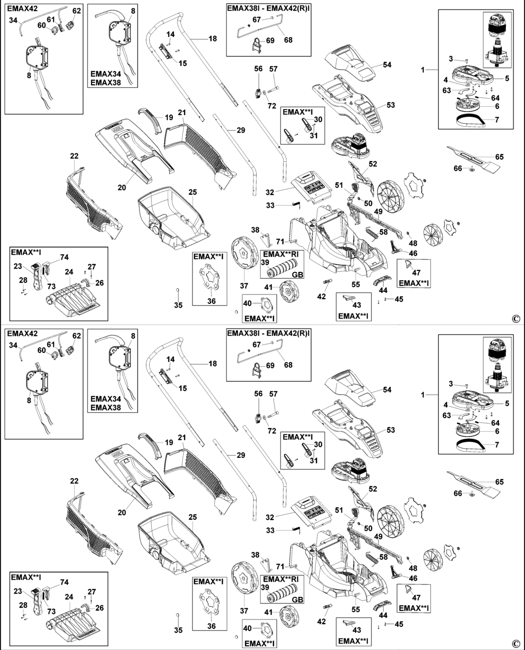 Black & Decker EMAX42 Type 2 Rotary Mower Spare Parts