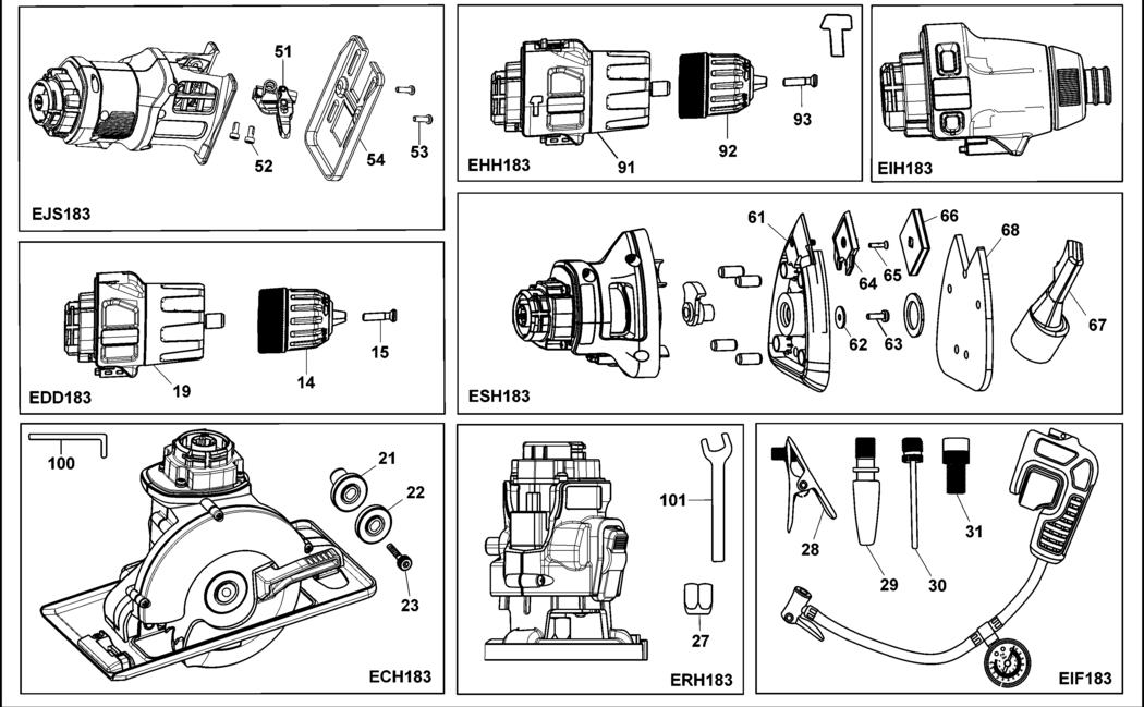 Black & Decker EHH183 Type 1 Hammer Drill Spare Parts