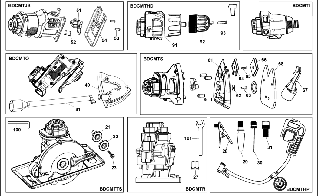 Black & Decker BDCMTJS Type 1 Jigsaw Spare Parts