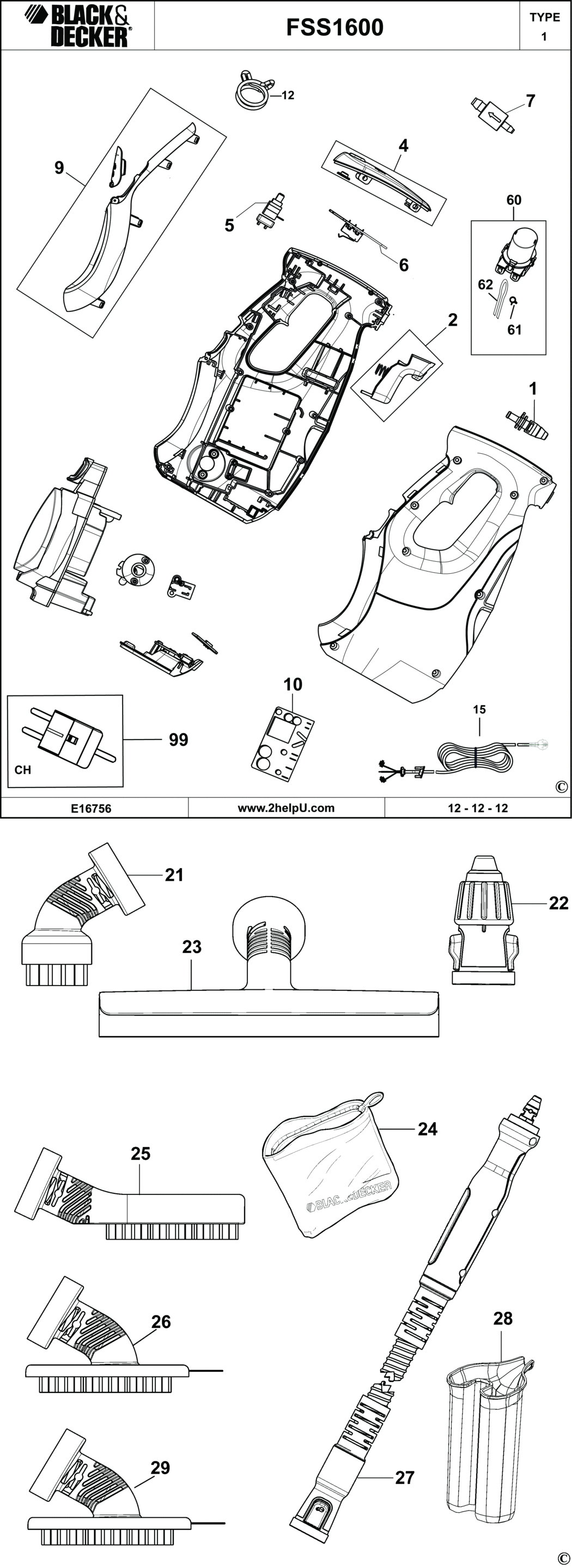 Black & Decker FSS1600 Type 1 Steam Buster Spare Parts