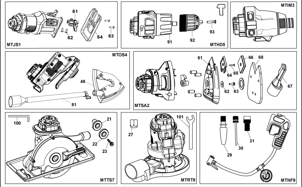 Black & Decker MTOS4 Type H1 Oscillating Tool Spare Parts