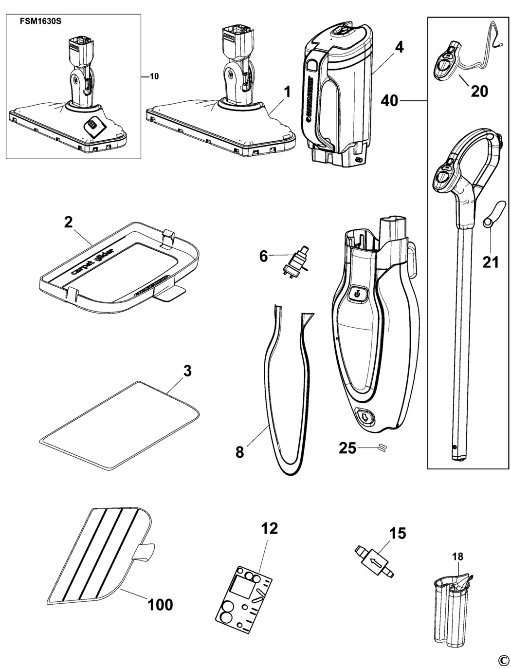 Black & Decker FSM1630ND Type 1 Steam Mop Spare Parts