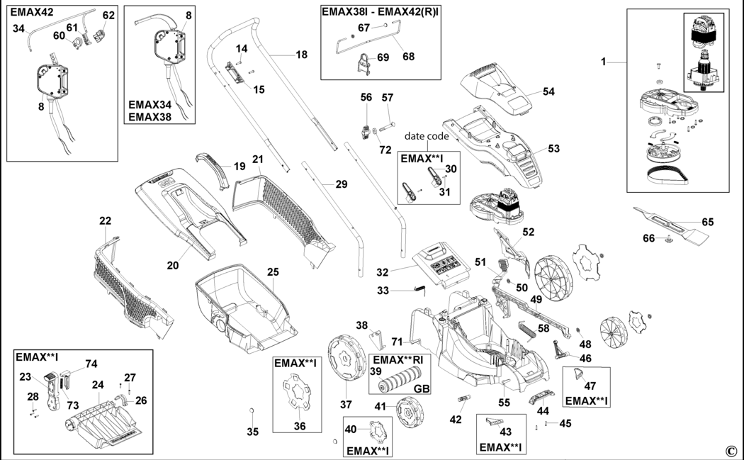 Black & Decker EMAX34 Type 3 Rotary Mower Spare Parts