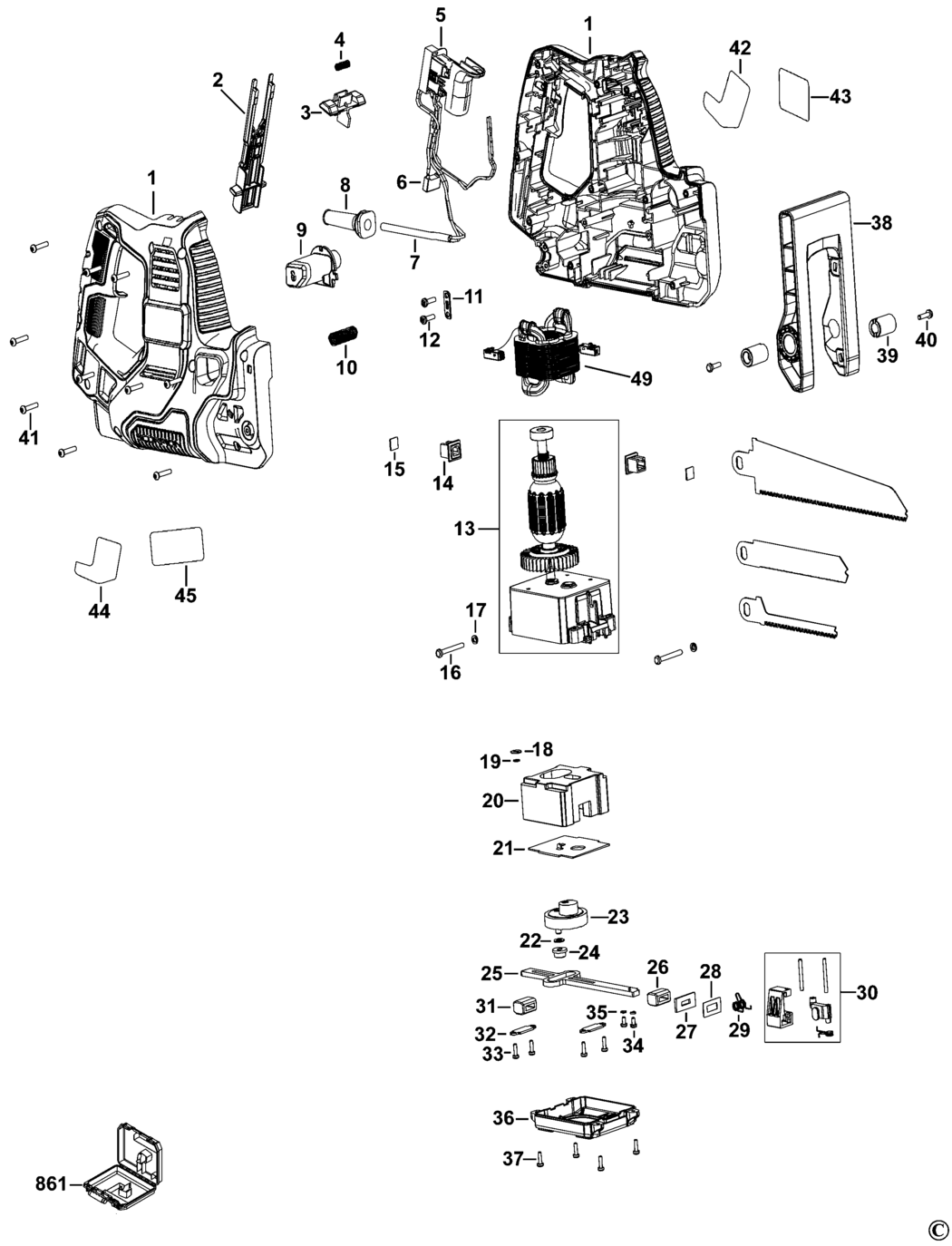 Black & Decker RS890 Type 1 Cut Saw Spare Parts