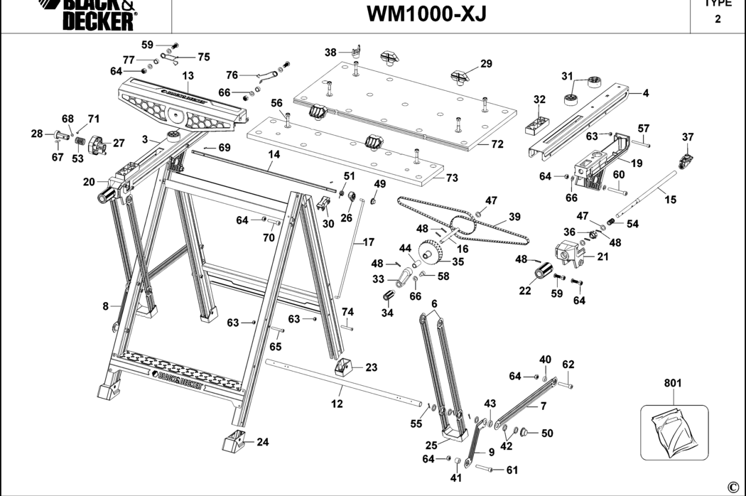 Black & Decker WM1000 Type 2 Workmate Spare Parts