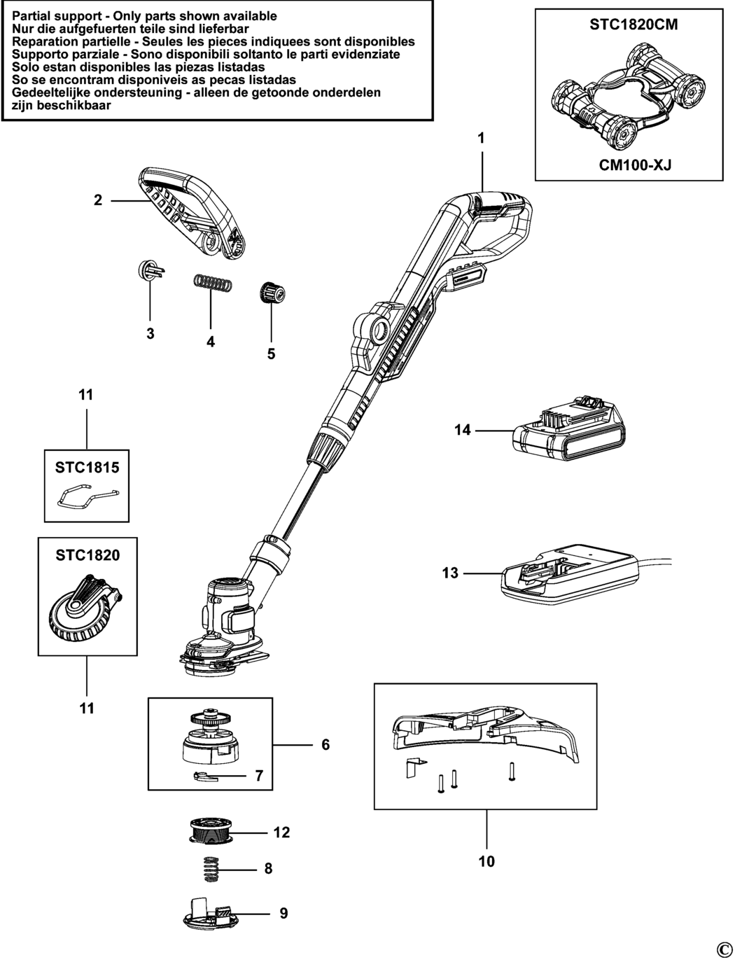 Black & Decker STC1815 Type 1 Cordless String Trimmer Spare Parts