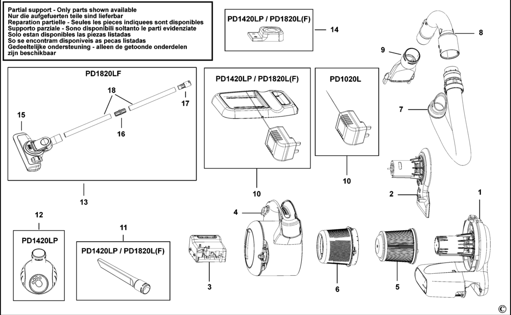 Black & Decker PD1820L Type 1 Dustbuster Spare Parts